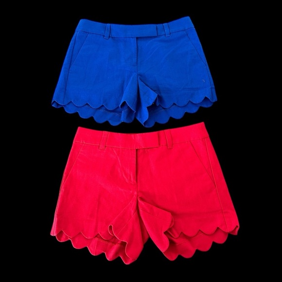 NWT Bundle J Crew Womens 00 Linen Blend Scallop Shorts 4” Red Blue Dressy New - Picture 1 of 5